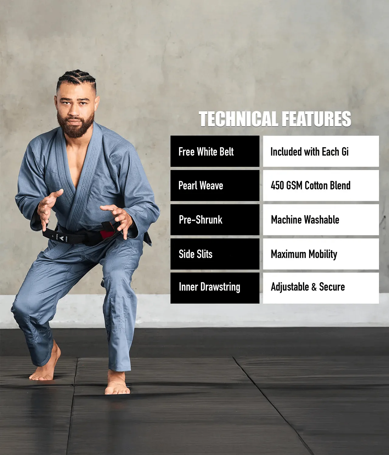 Men's Essential Gray Brazilian Jiu Jitsu BJJ Gi