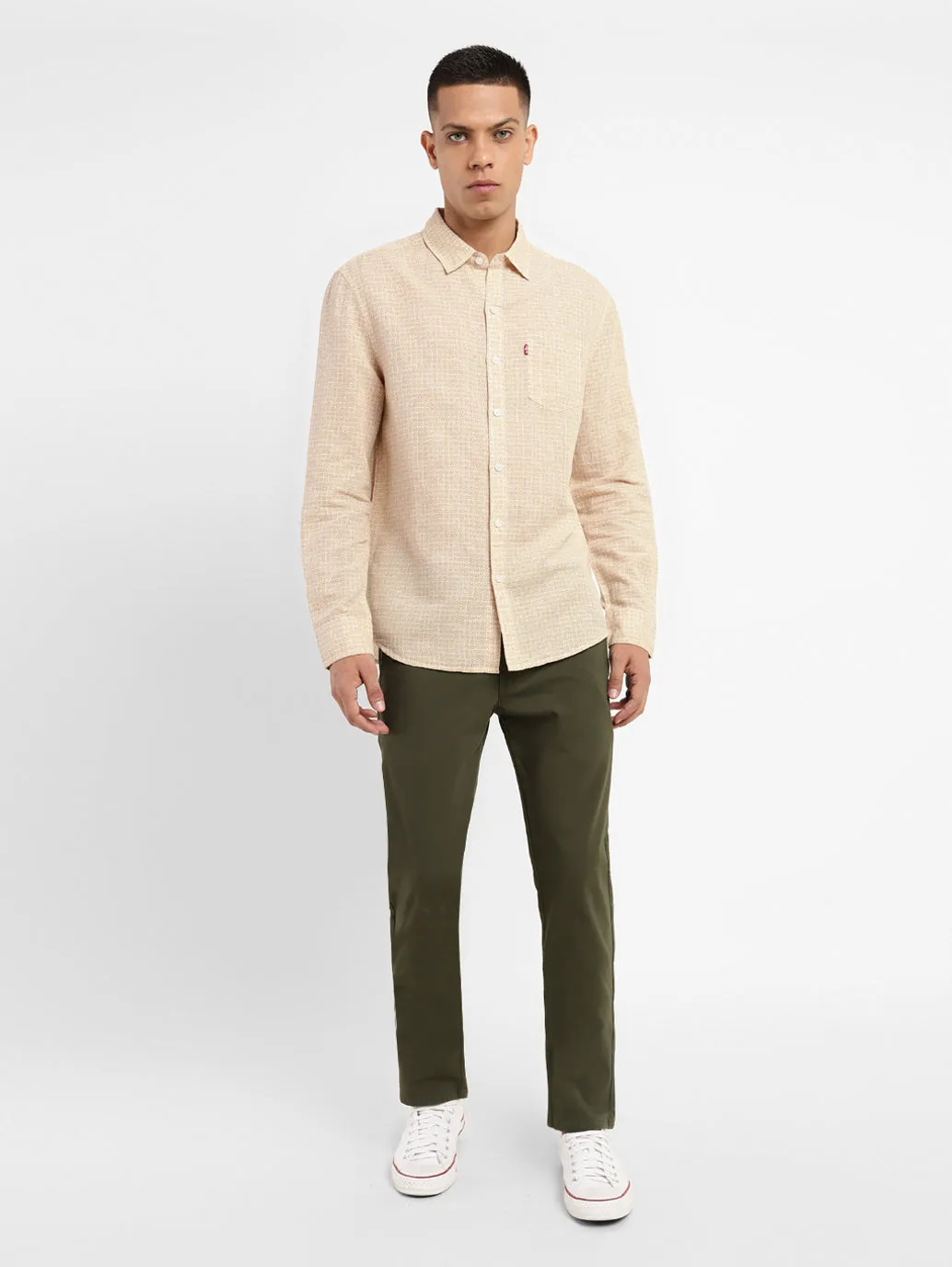 Men's Geometric Print Slim Fit Linen Shirt