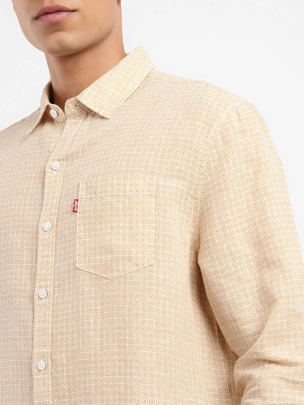 Men's Geometric Print Slim Fit Linen Shirt