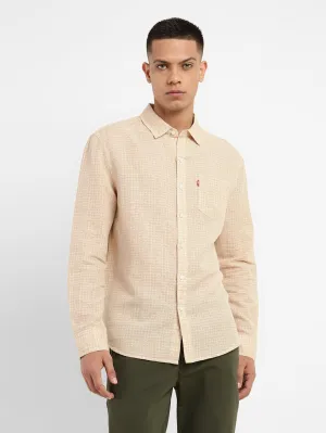 Men's Geometric Print Slim Fit Linen Shirt