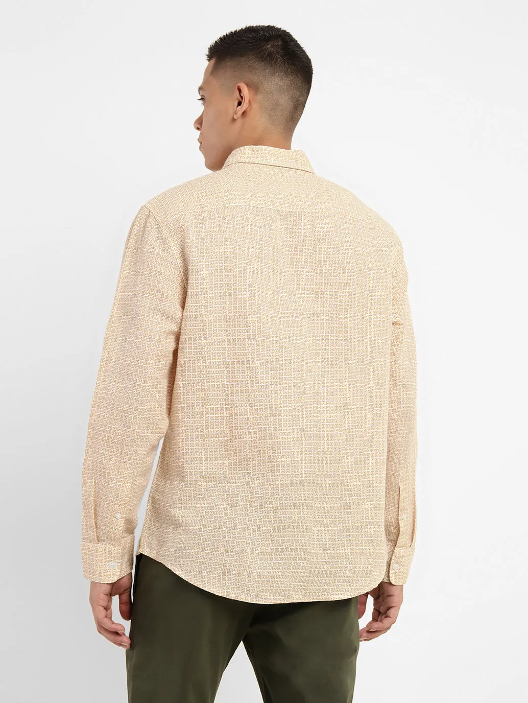 Men's Geometric Print Slim Fit Linen Shirt