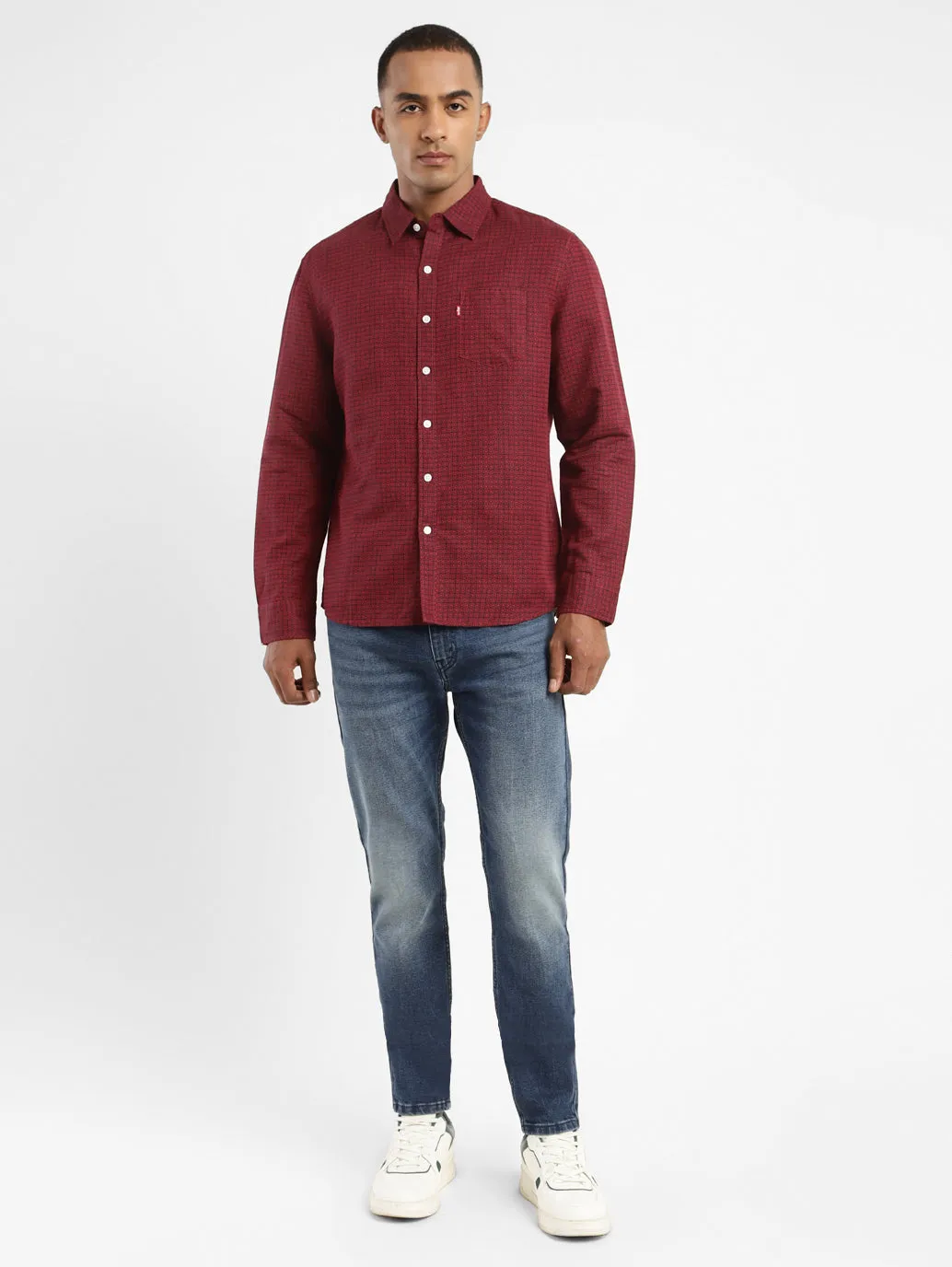 Men's Geometric Print Spread Collar Linen Shirt