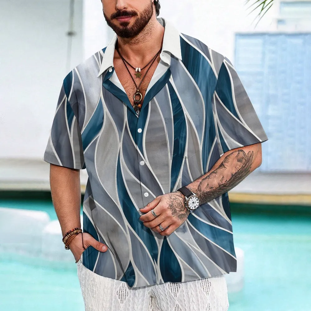 Men's Geometric Textured Hawaiian Resort Printed Shirts 2407000758