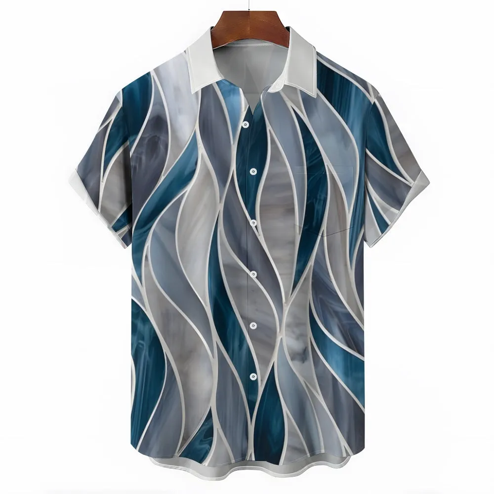 Men's Geometric Textured Hawaiian Resort Printed Shirts 2407000758
