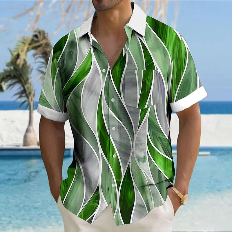 Men's Geometric Textured Hawaiian Resort Printed Shirts 2407000758