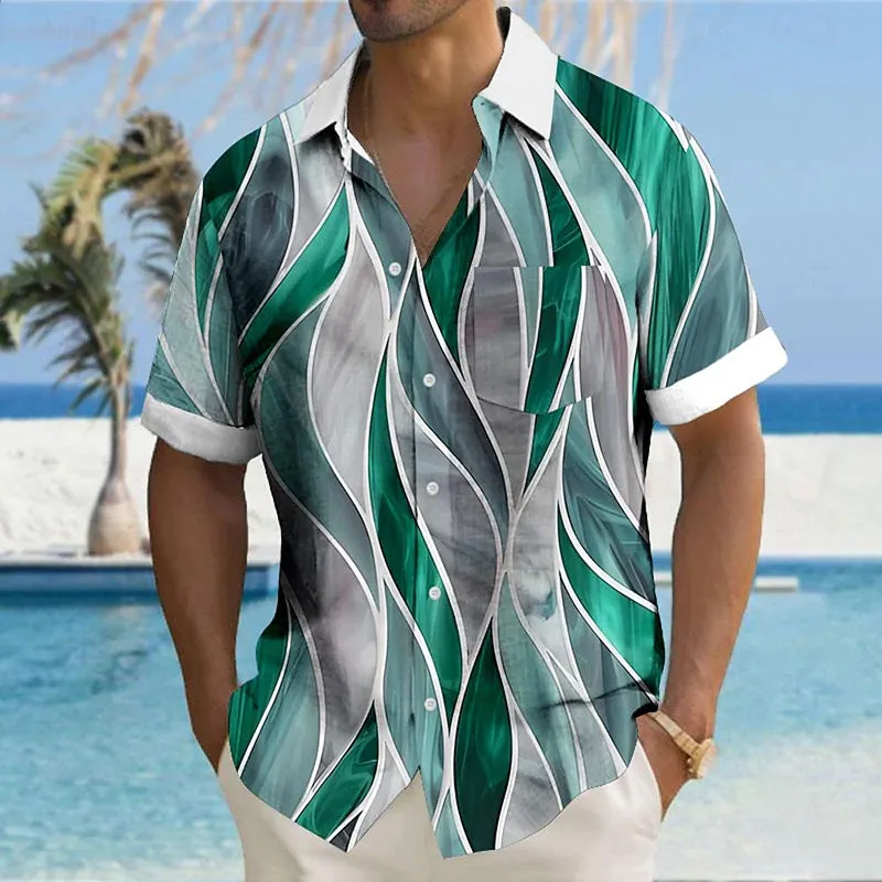 Men's Geometric Textured Hawaiian Resort Printed Shirts 2407000758