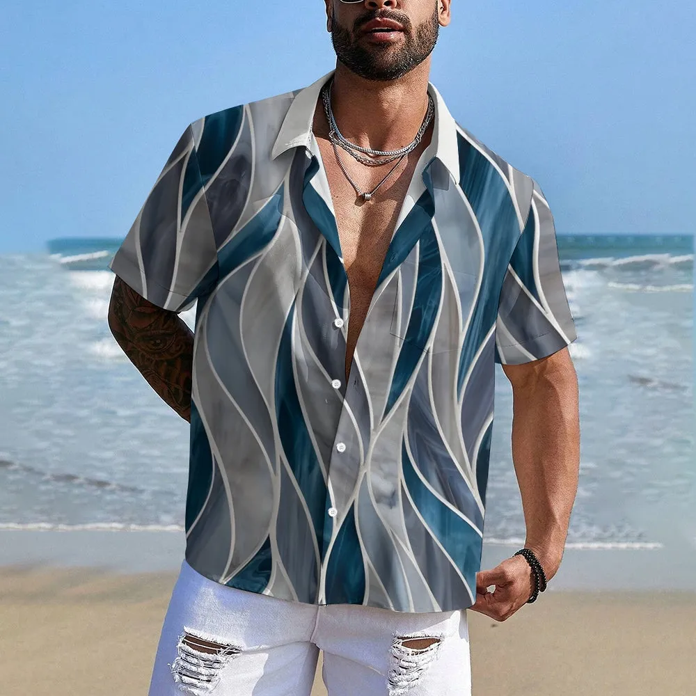 Men's Geometric Textured Hawaiian Resort Printed Shirts 2407000758