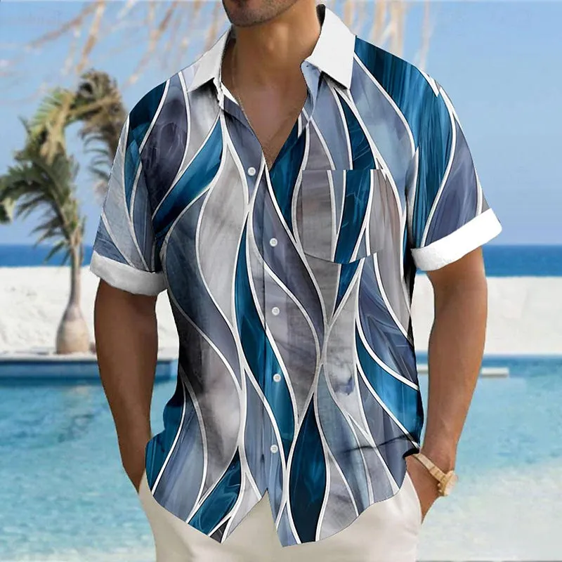 Men's Geometric Textured Hawaiian Resort Printed Shirts 2407000758