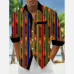Men's Geometry Printed Pocket Long Sleeve Shirts