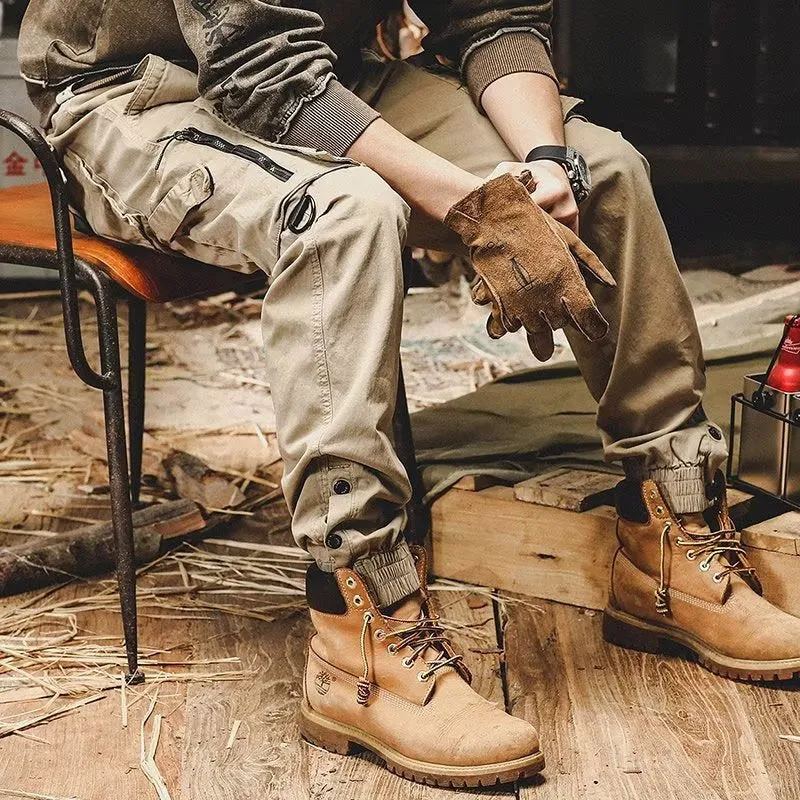 Men's Loose Fit Cargo Pants with Zip and Snap Fly