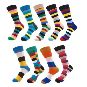 Men's Multicolor Stripes 9pk Assorted Bundle Colorful Socks