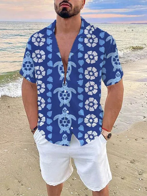 Men's  Printed Linen Cuban Collar Shirt