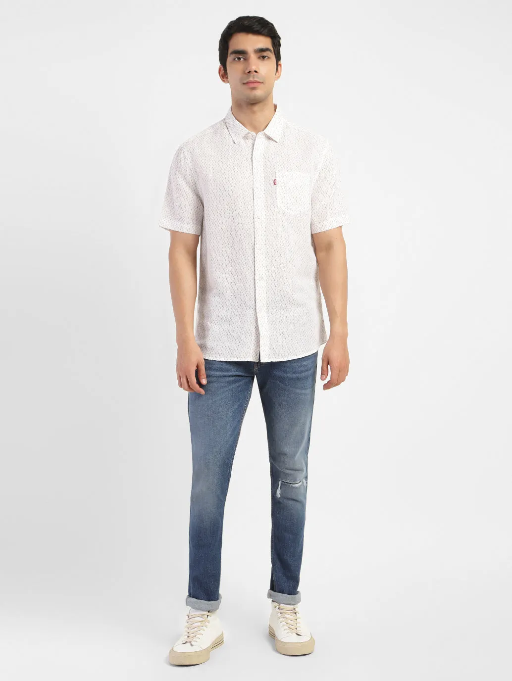 Men's Printed Spread Collar Linen Shirt