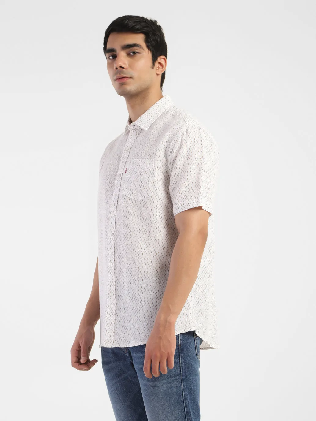 Men's Printed Spread Collar Linen Shirt
