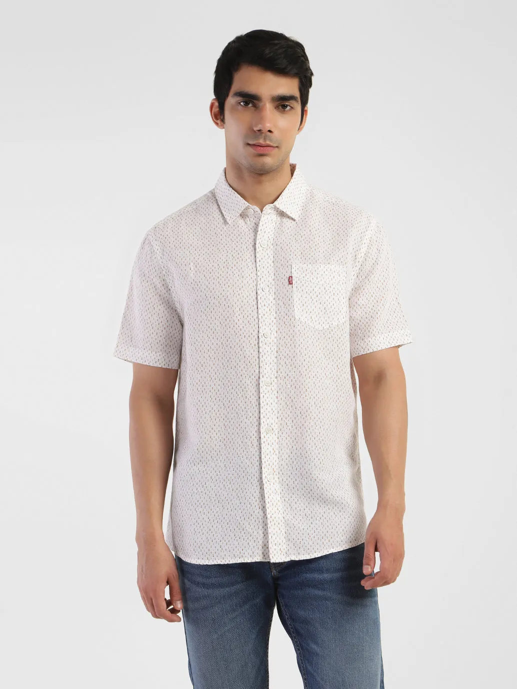 Men's Printed Spread Collar Linen Shirt