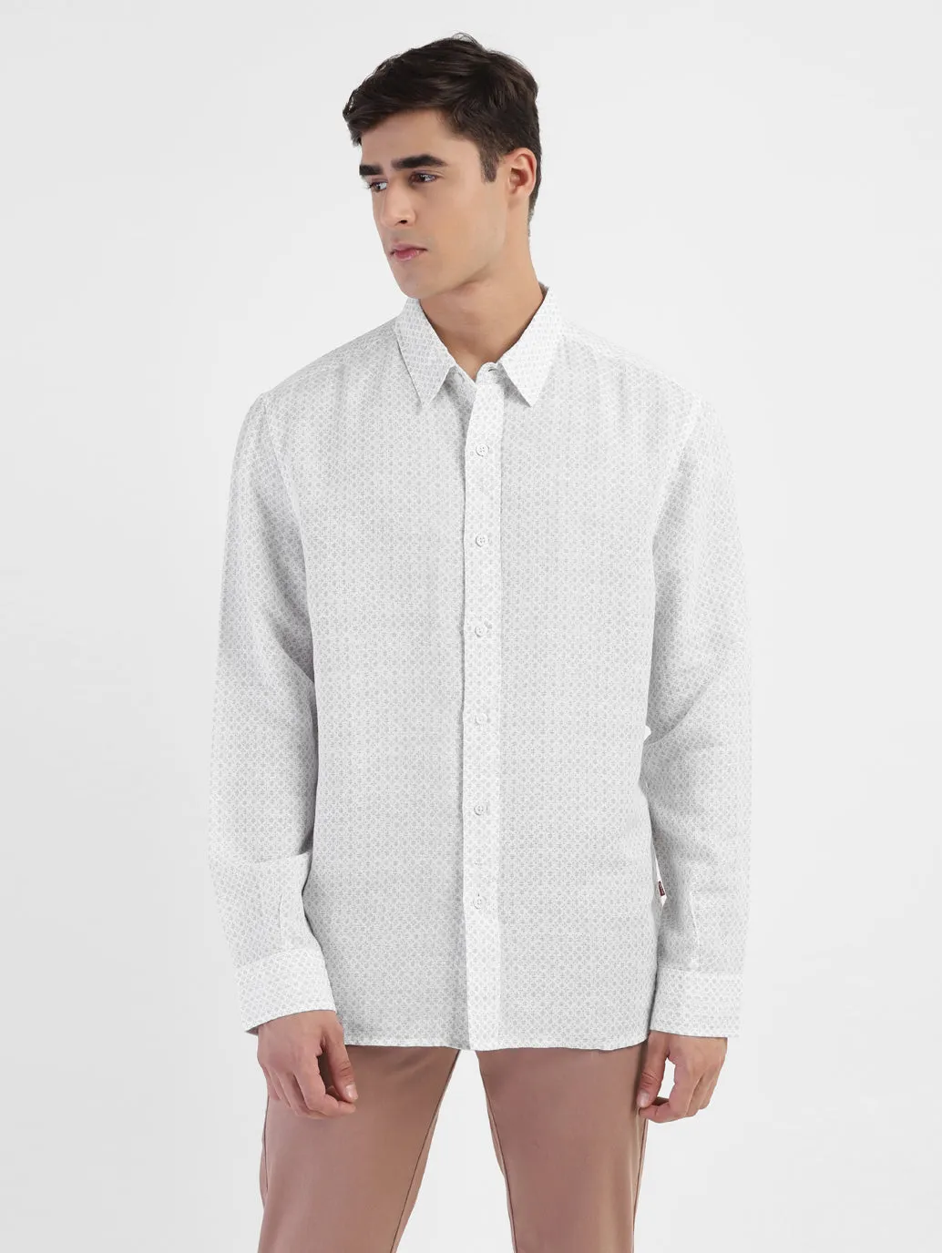 Men's Printed Spread Collar Linen Shirt