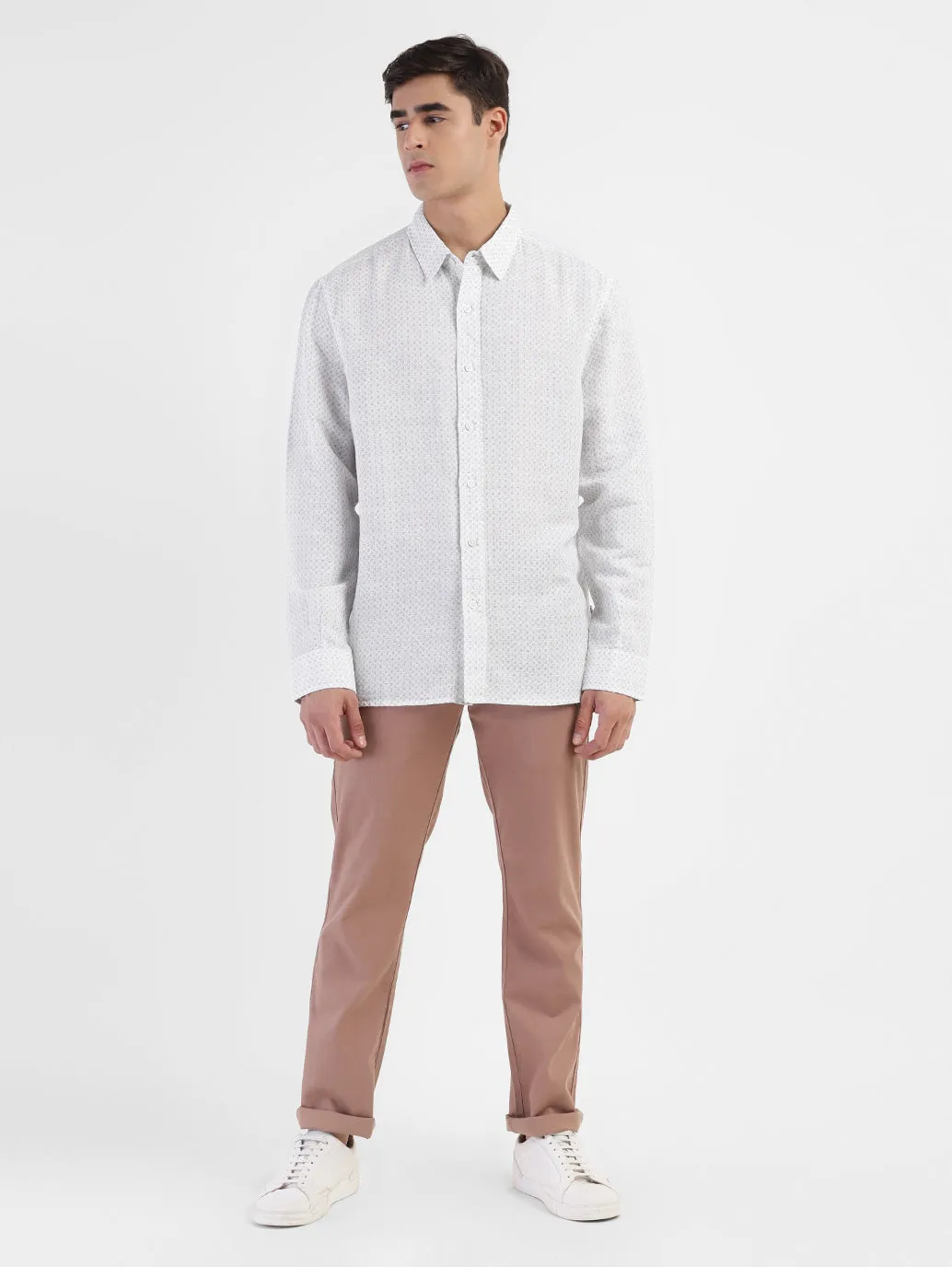 Men's Printed Spread Collar Linen Shirt