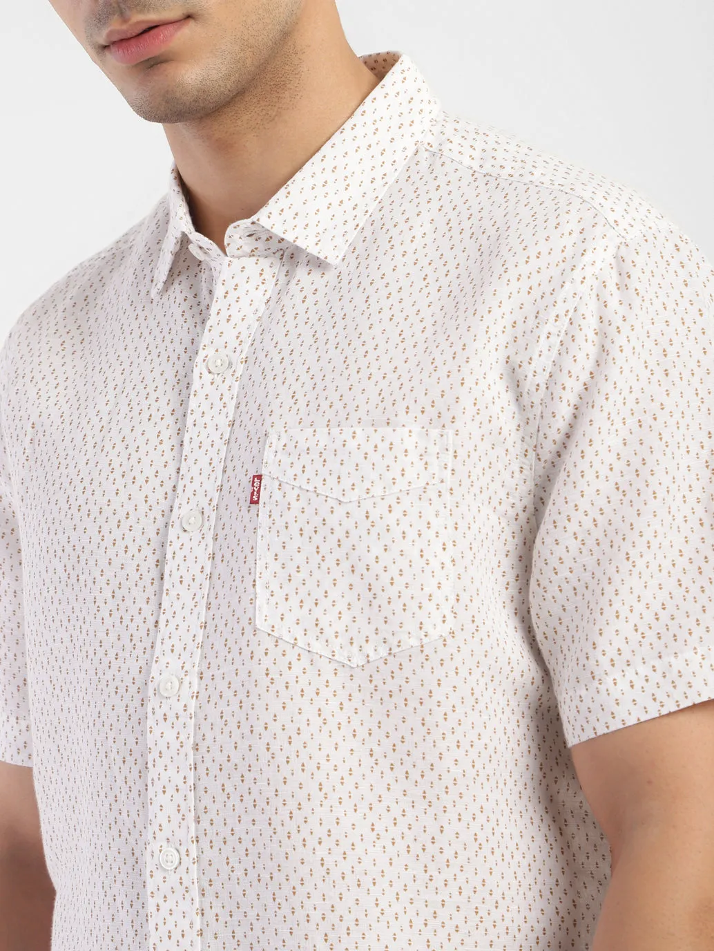 Men's Printed Spread Collar Linen Shirt