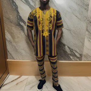 Men's Style 4 Kente Embroidered Pant Set