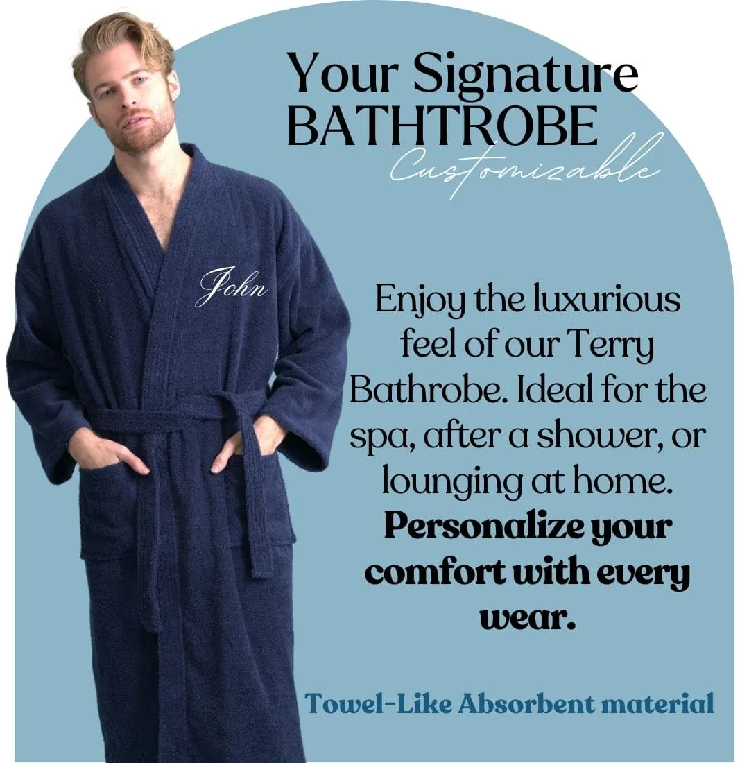 Men's Terry Cloth Bathrobe, Kimono Style, Cotton Turkish Luxury & Comfortable, (Navy)