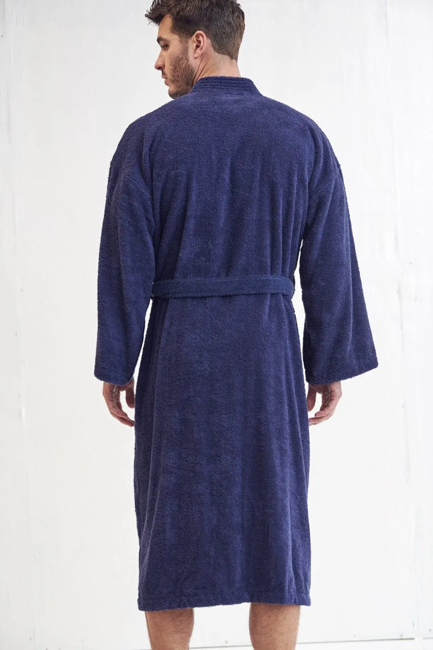 Men's Terry Cloth Bathrobe, Kimono Style, Cotton Turkish Luxury & Comfortable, (Navy)