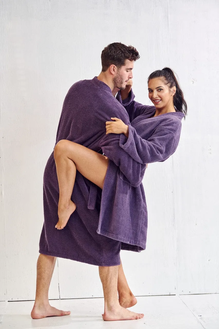 Men's Terry Cloth Bathrobe, Kimono Style, Luxury Cotton Turkish & Comfortable, (Purple)