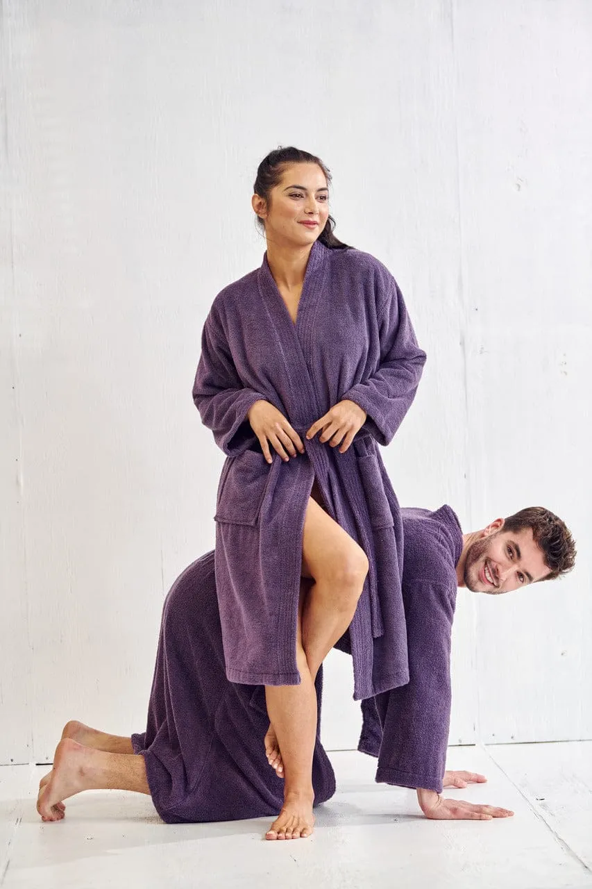 Men's Terry Cloth Bathrobe, Kimono Style, Luxury Cotton Turkish & Comfortable, (Purple)