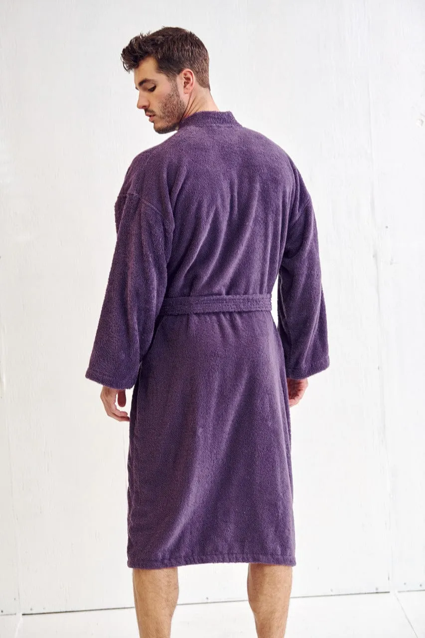 Men's Terry Cloth Bathrobe, Kimono Style, Luxury Cotton Turkish & Comfortable, (Purple)