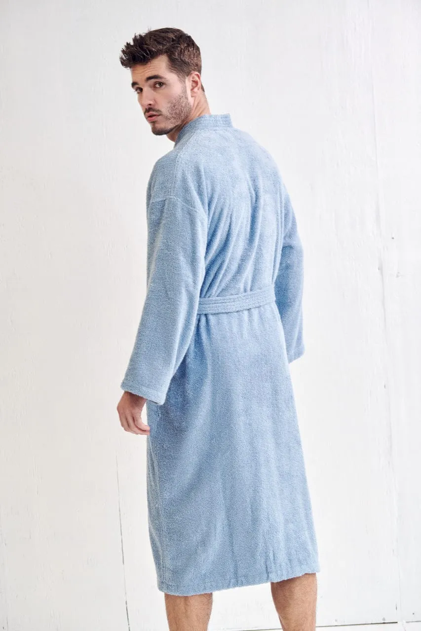 Men's Terry Cloth Bathrobe, Kimono Style, Luxury Terry Cotton Turkish & Comfortable, (Light Blue)