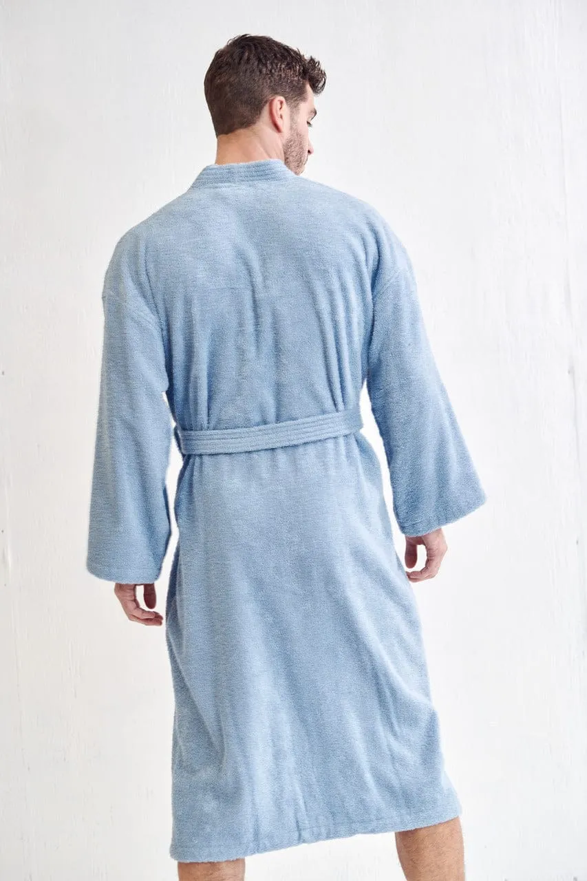 Men's Terry Cloth Bathrobe, Kimono Style, Luxury Terry Cotton Turkish & Comfortable, (Light Blue)