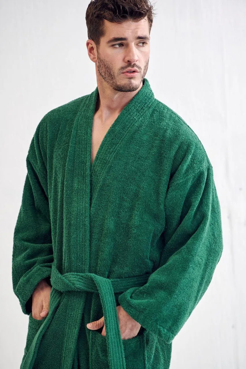 Men's Terry Cloth Cotton Turkish Bathrobe, Kimono Style, Luxury & Comfortable, (Green)
