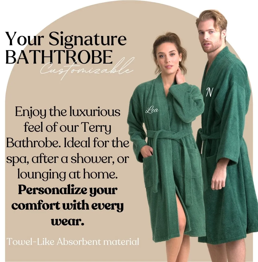 Men's Terry Cloth Cotton Turkish Bathrobe, Kimono Style, Luxury & Comfortable, (Green)