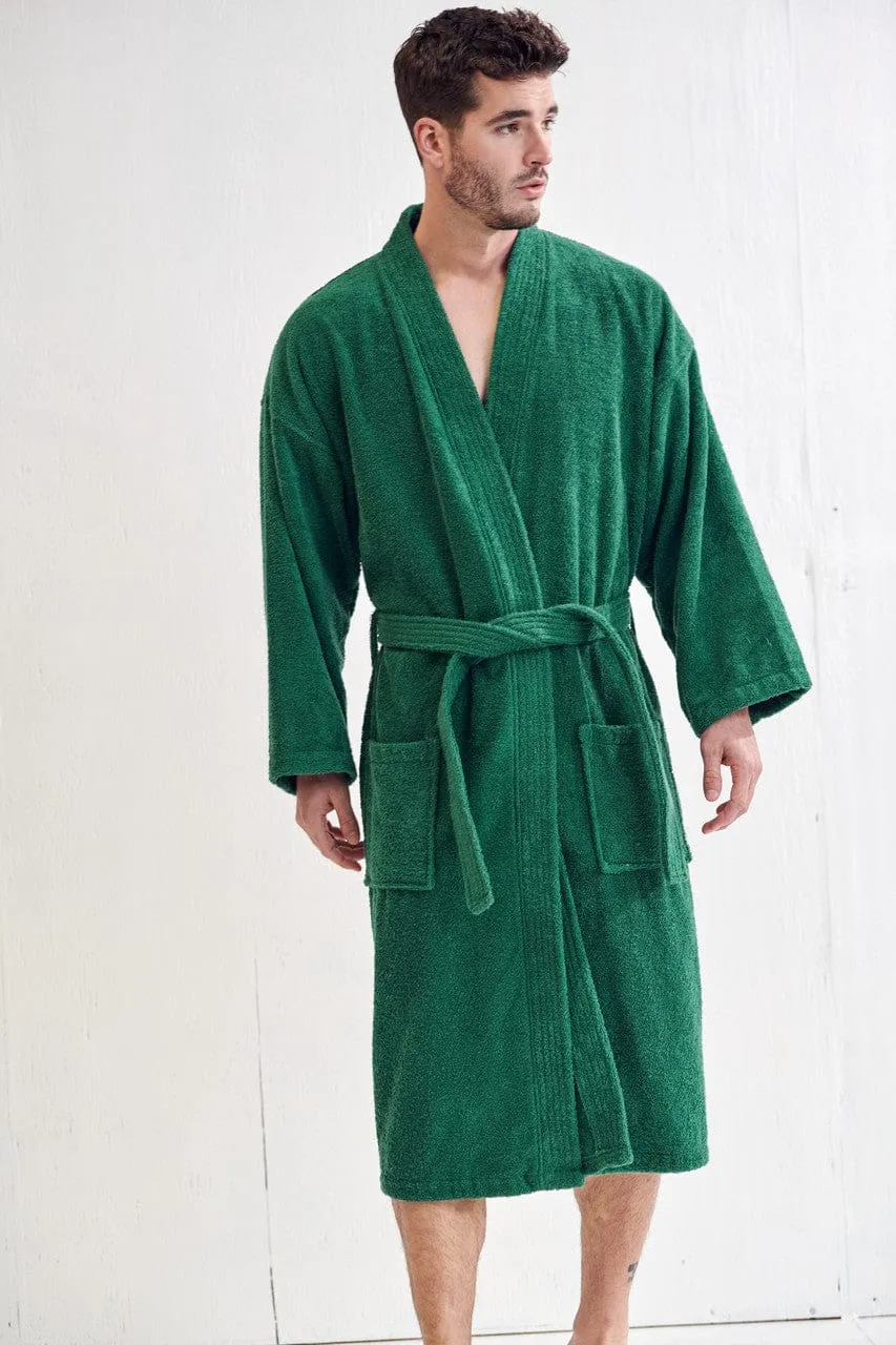 Men's Terry Cloth Cotton Turkish Bathrobe, Kimono Style, Luxury & Comfortable, (Green)