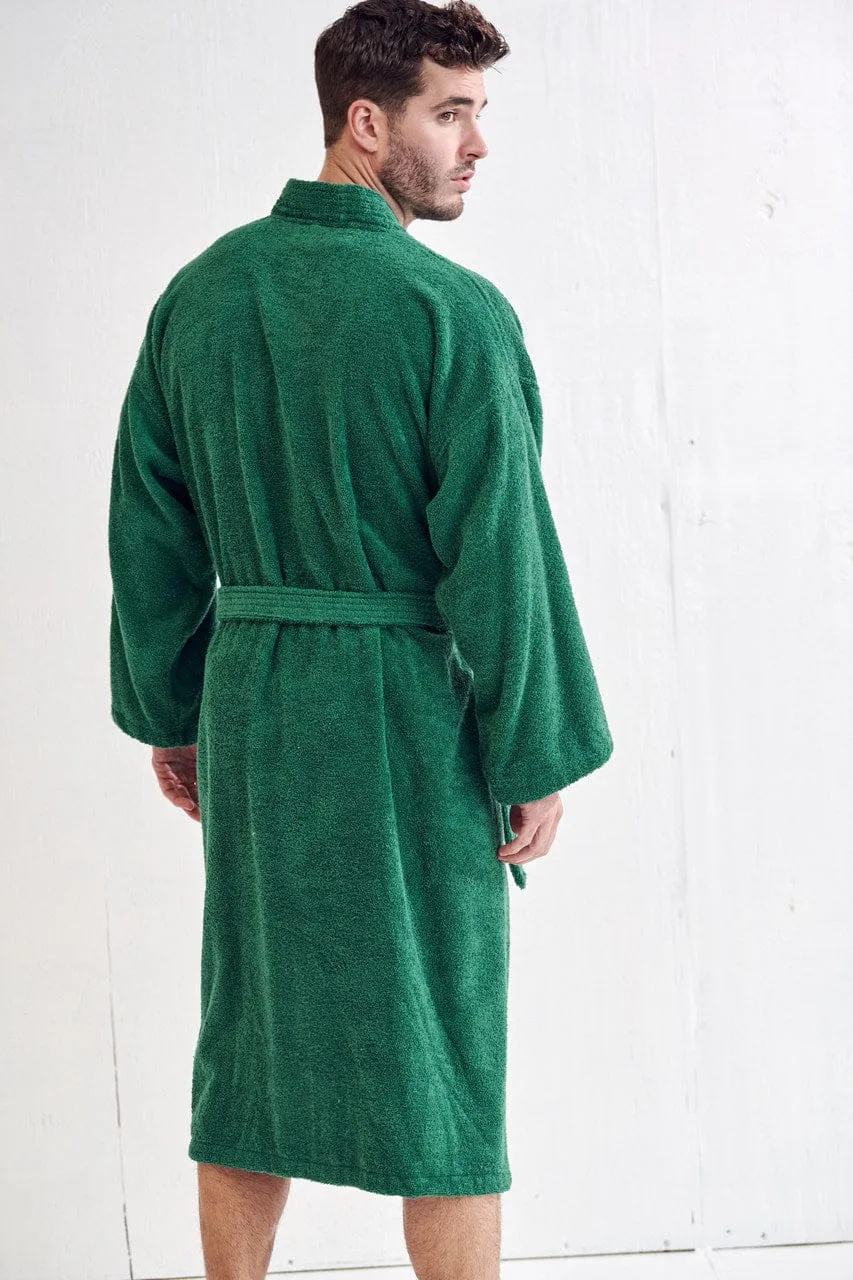 Men's Terry Cloth Cotton Turkish Bathrobe, Kimono Style, Luxury & Comfortable, (Green)