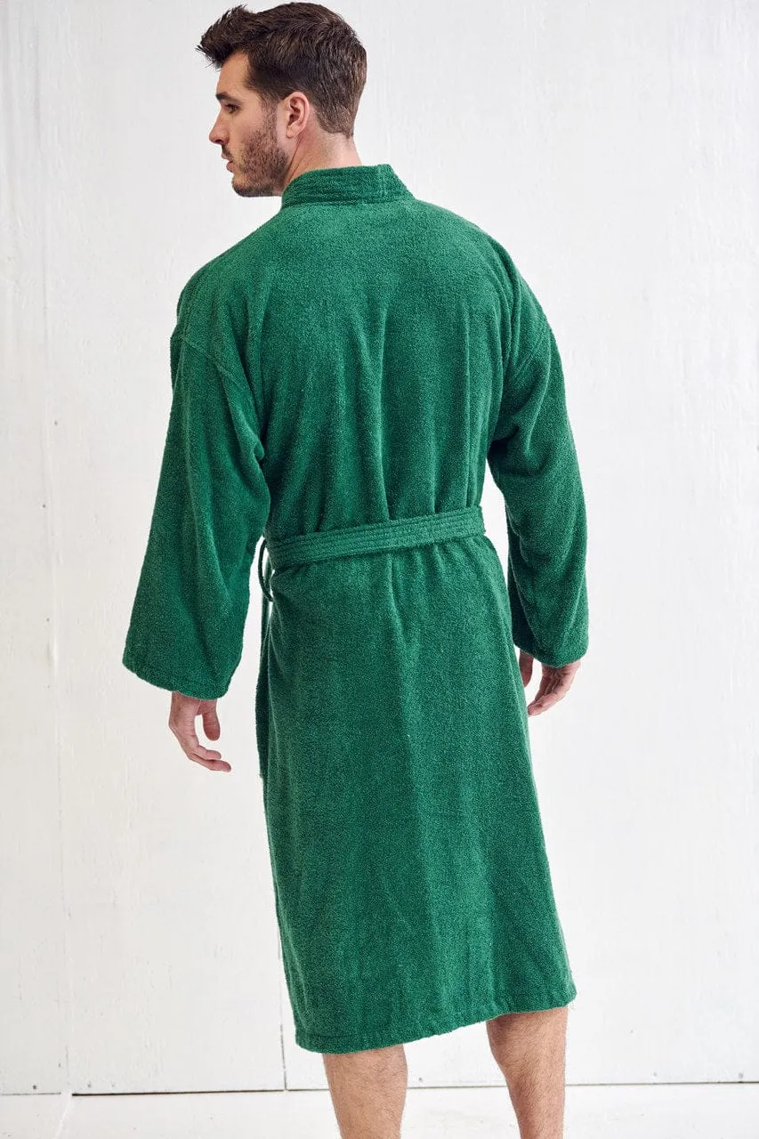 Men's Terry Cloth Cotton Turkish Bathrobe, Kimono Style, Luxury & Comfortable, (Green)