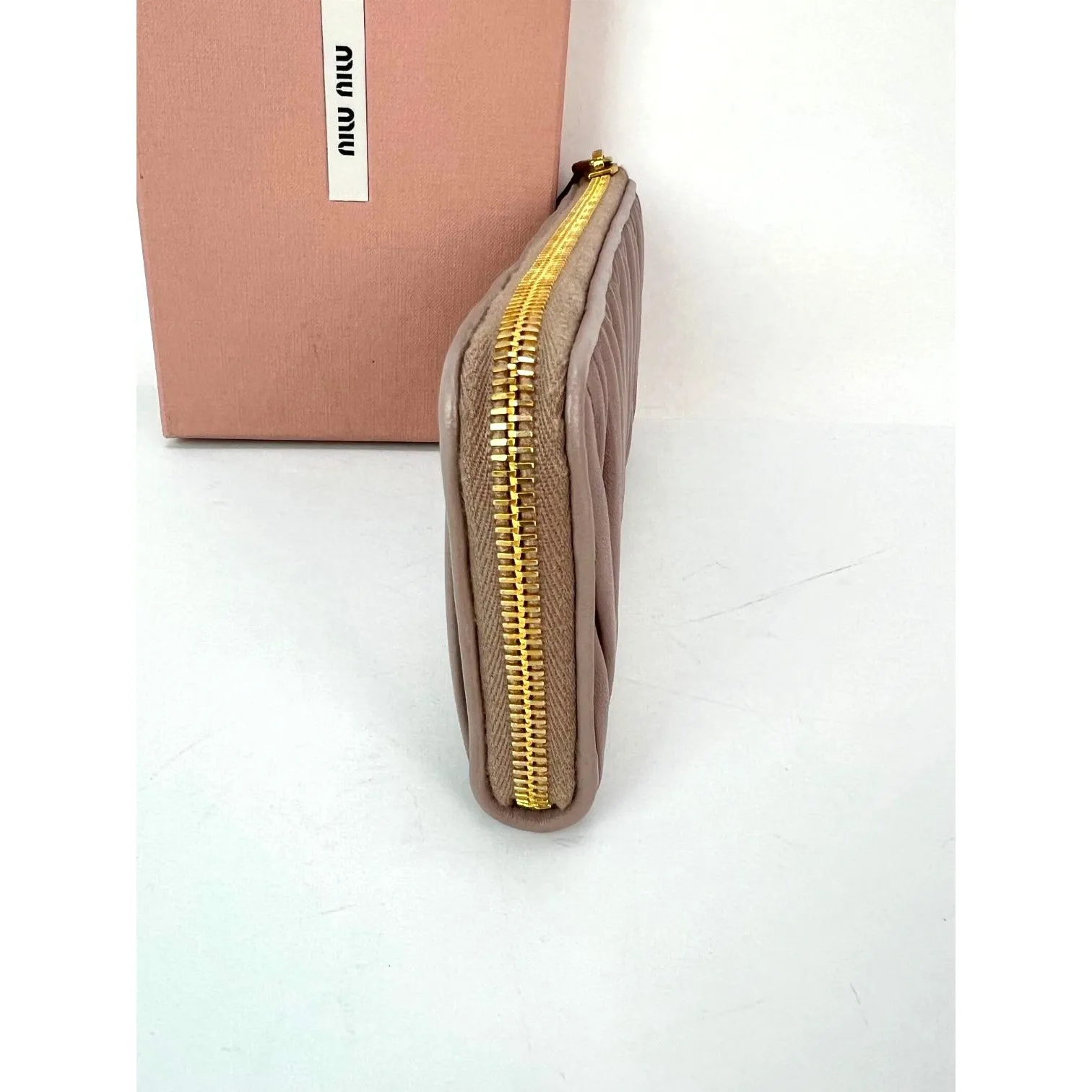 Miu Miu Long Beige Zip Around Leather Wallet