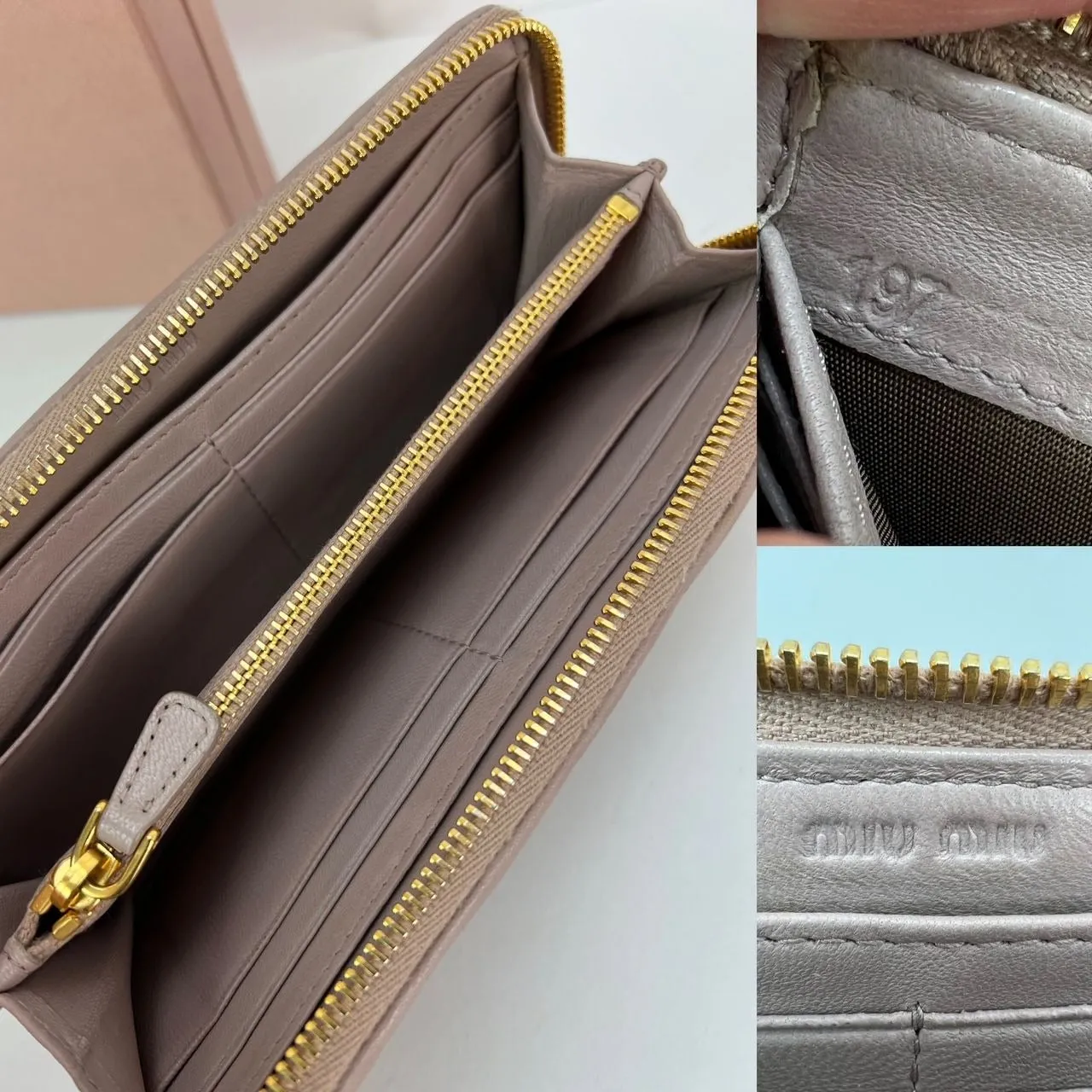 Miu Miu Long Beige Zip Around Leather Wallet