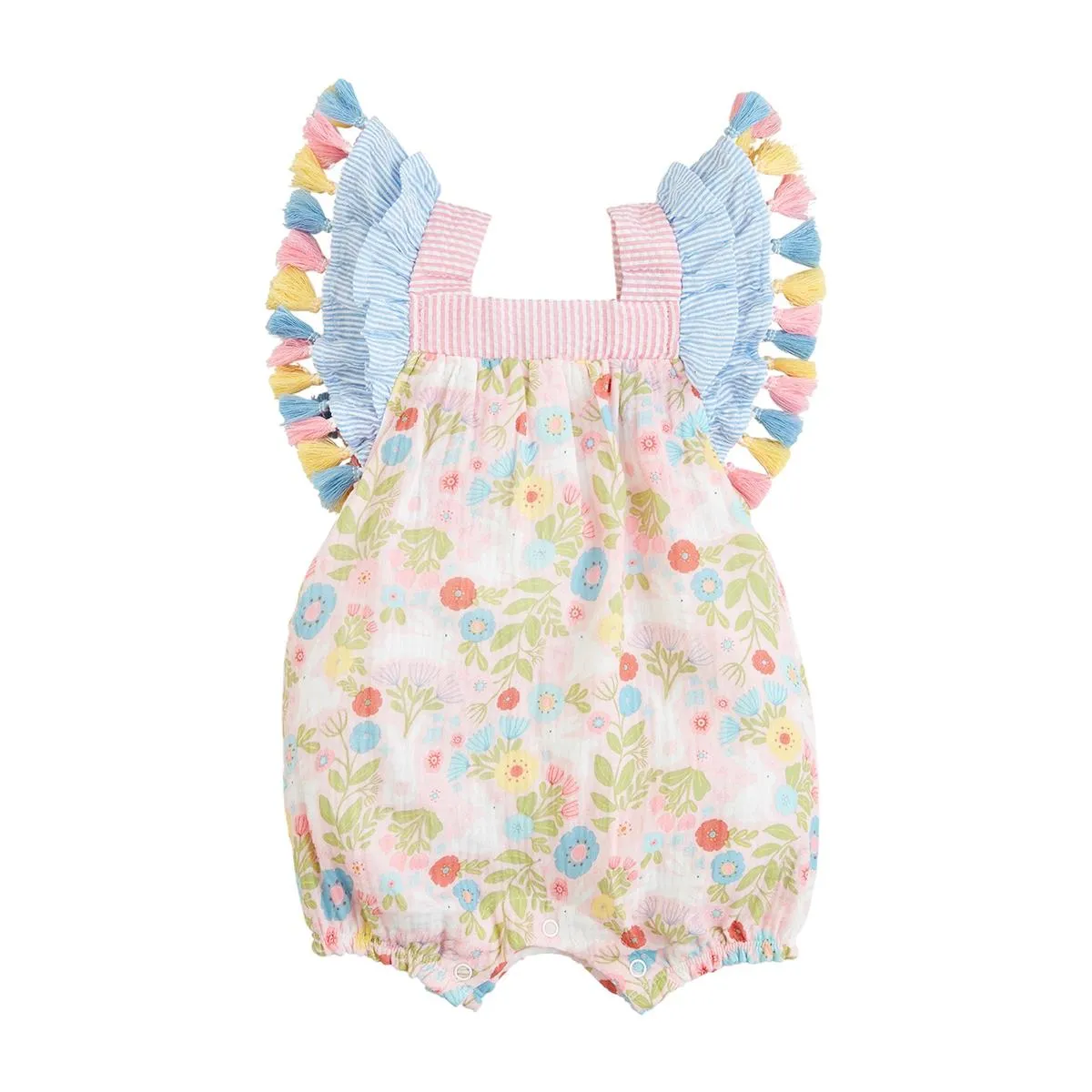 Mud Pie Bunny Print Tassel Romper