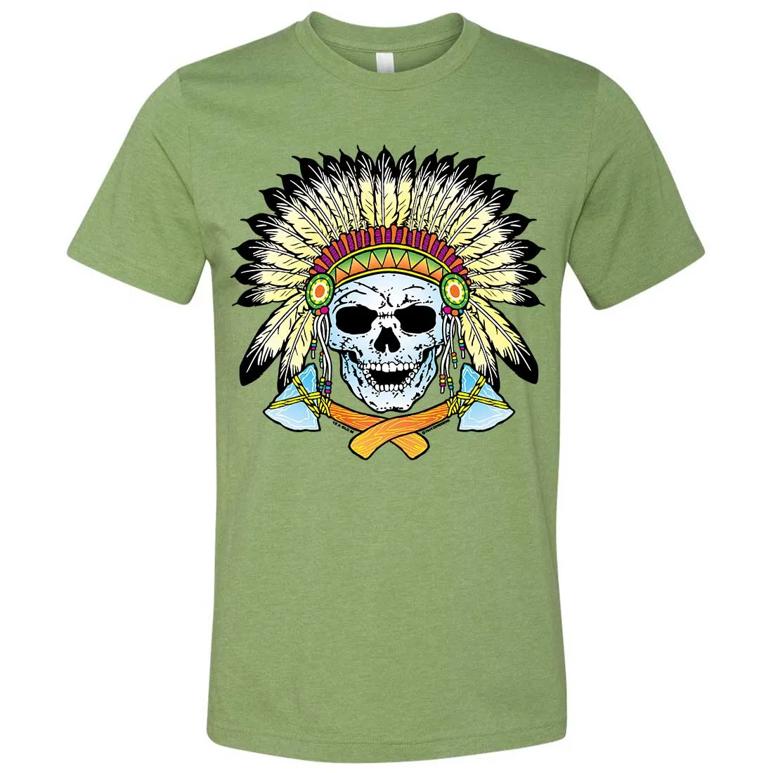 Native American Indian Skeleton Tomahawk Chief Asst Colors Mens Fitted Tee