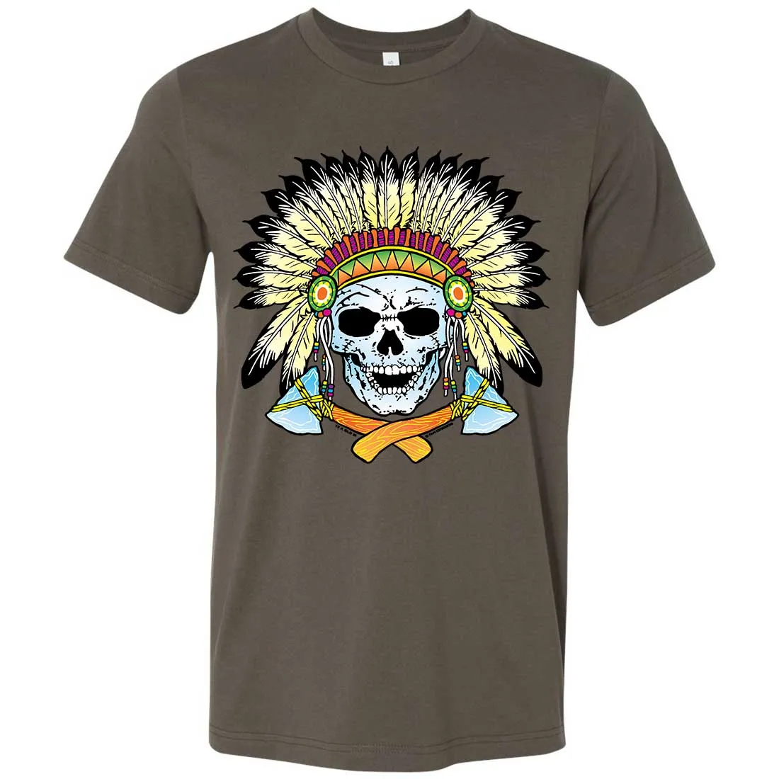 Native American Indian Skeleton Tomahawk Chief Asst Colors Mens Fitted Tee
