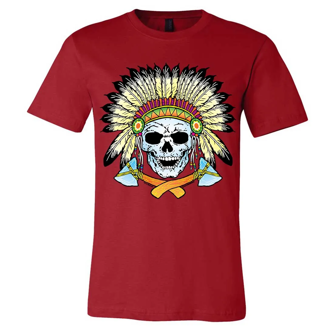 Native American Indian Skeleton Tomahawk Chief Asst Colors Mens Fitted Tee