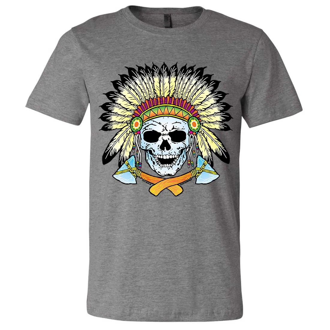 Native American Indian Skeleton Tomahawk Chief Asst Colors Mens Fitted Tee