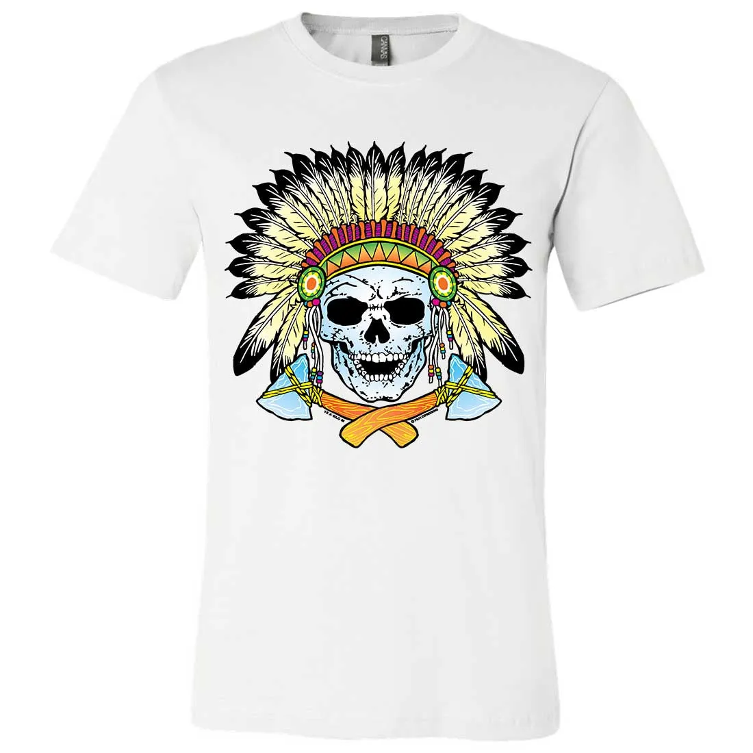Native American Indian Skeleton Tomahawk Chief Asst Colors Mens Fitted Tee