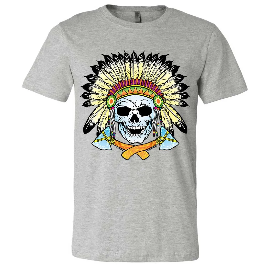 Native American Indian Skeleton Tomahawk Chief Asst Colors Mens Fitted Tee