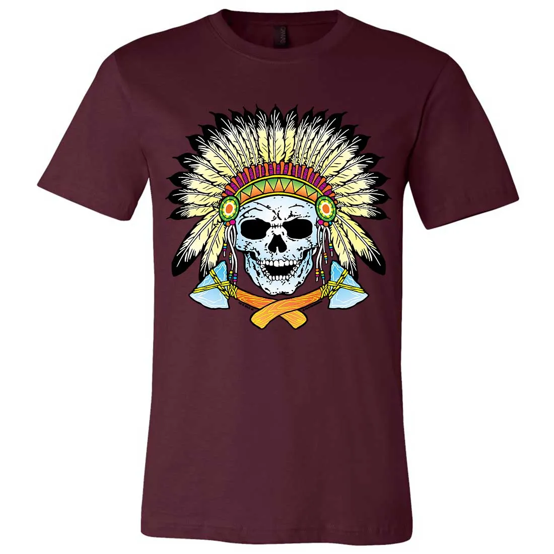 Native American Indian Skeleton Tomahawk Chief Asst Colors Mens Fitted Tee