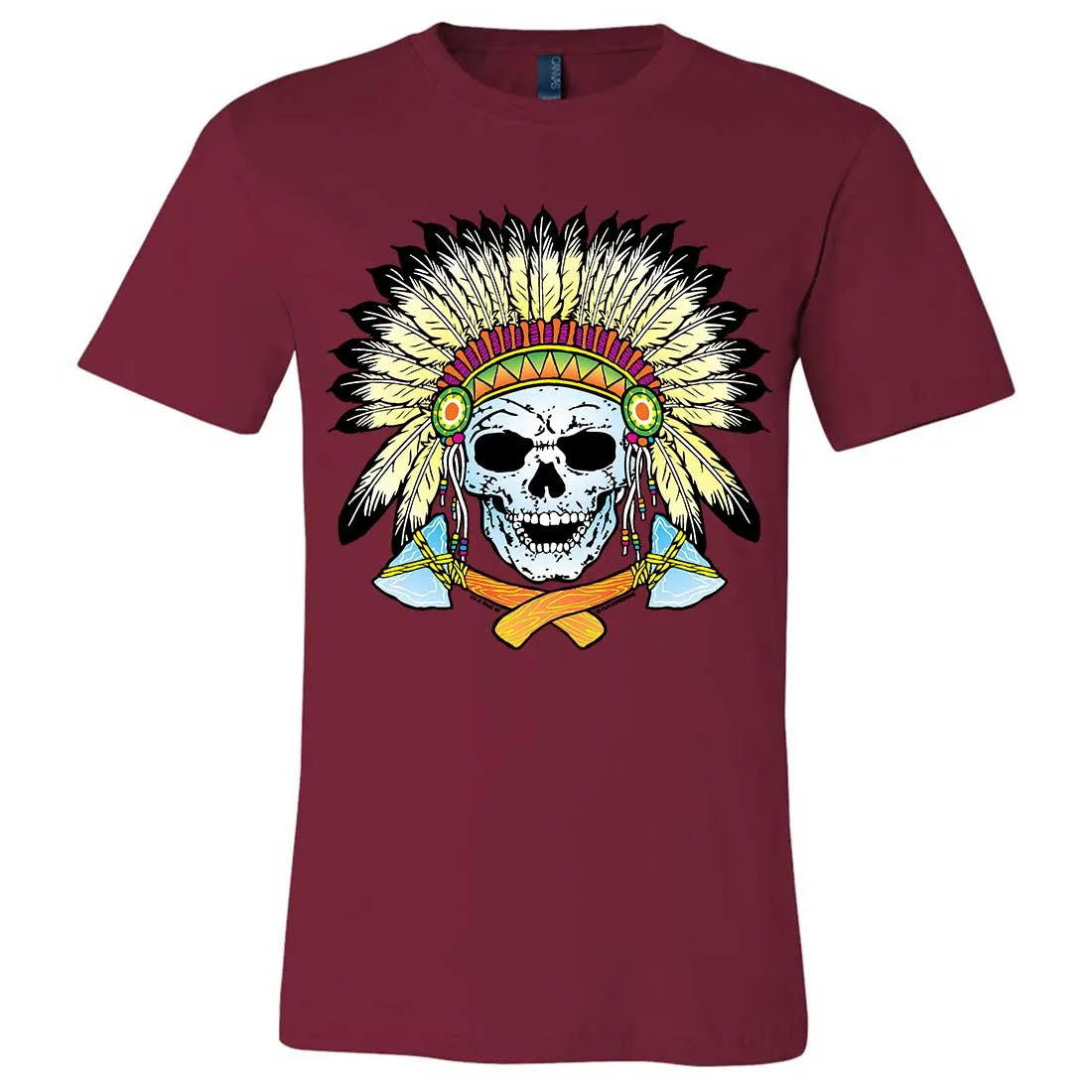 Native American Indian Skeleton Tomahawk Chief Asst Colors Mens Fitted Tee