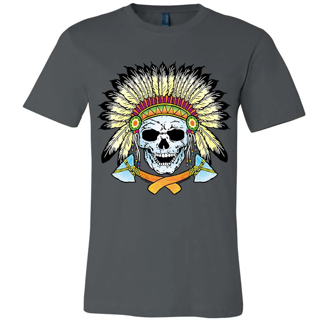 Native American Indian Skeleton Tomahawk Chief Asst Colors Mens Fitted Tee