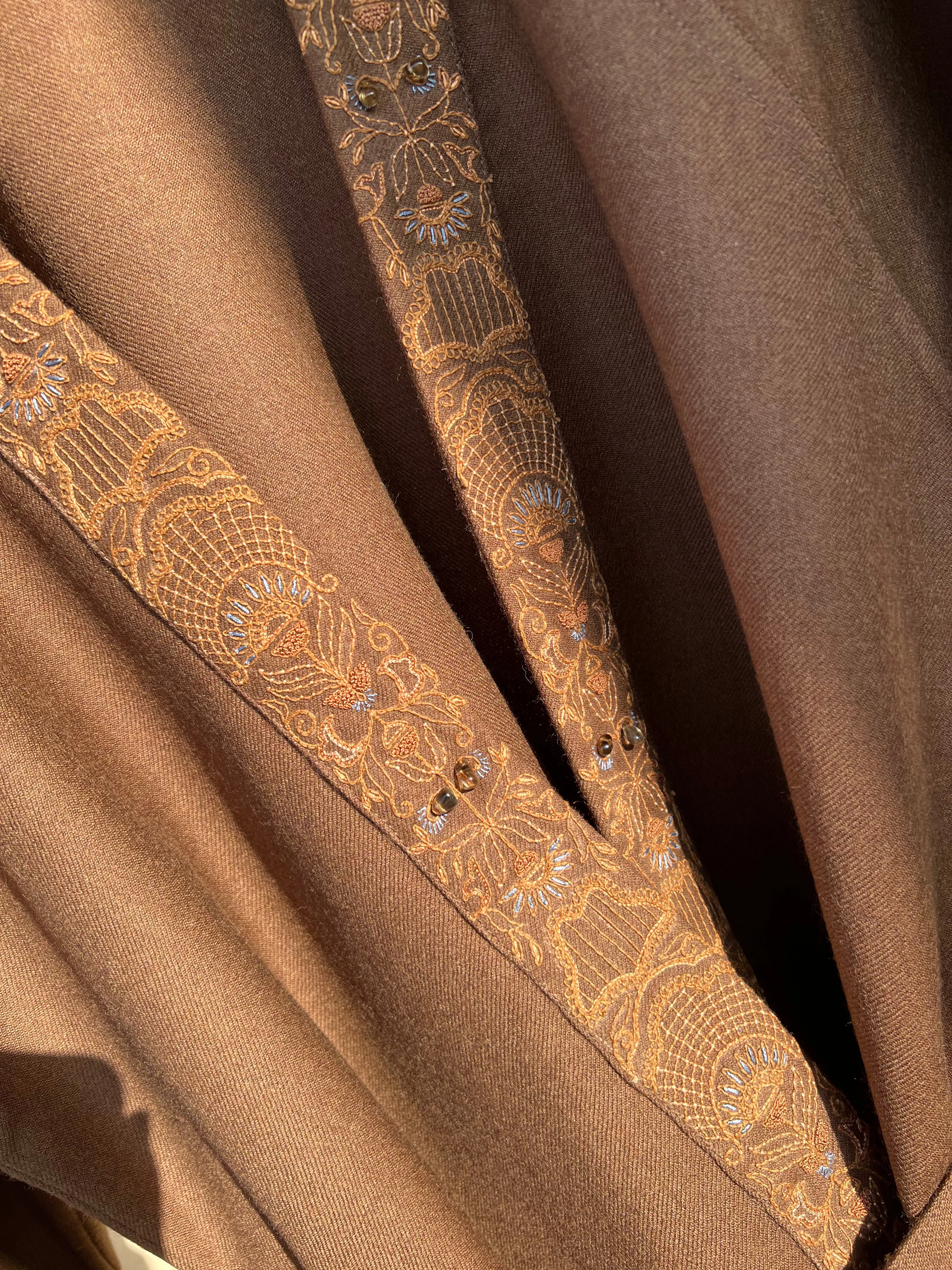 New Season Summer to Fall 2024-Kimono Overlay Wrap Embroidered Wool Ecru-EC/W/066-Suzanne-Fashion Edit Hemji