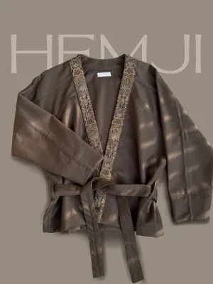 New Season Summer to Fall 2024-Kimono Overlay Wrap Embroidered Wool Ecru-EC/W/066-Suzanne-Fashion Edit Hemji