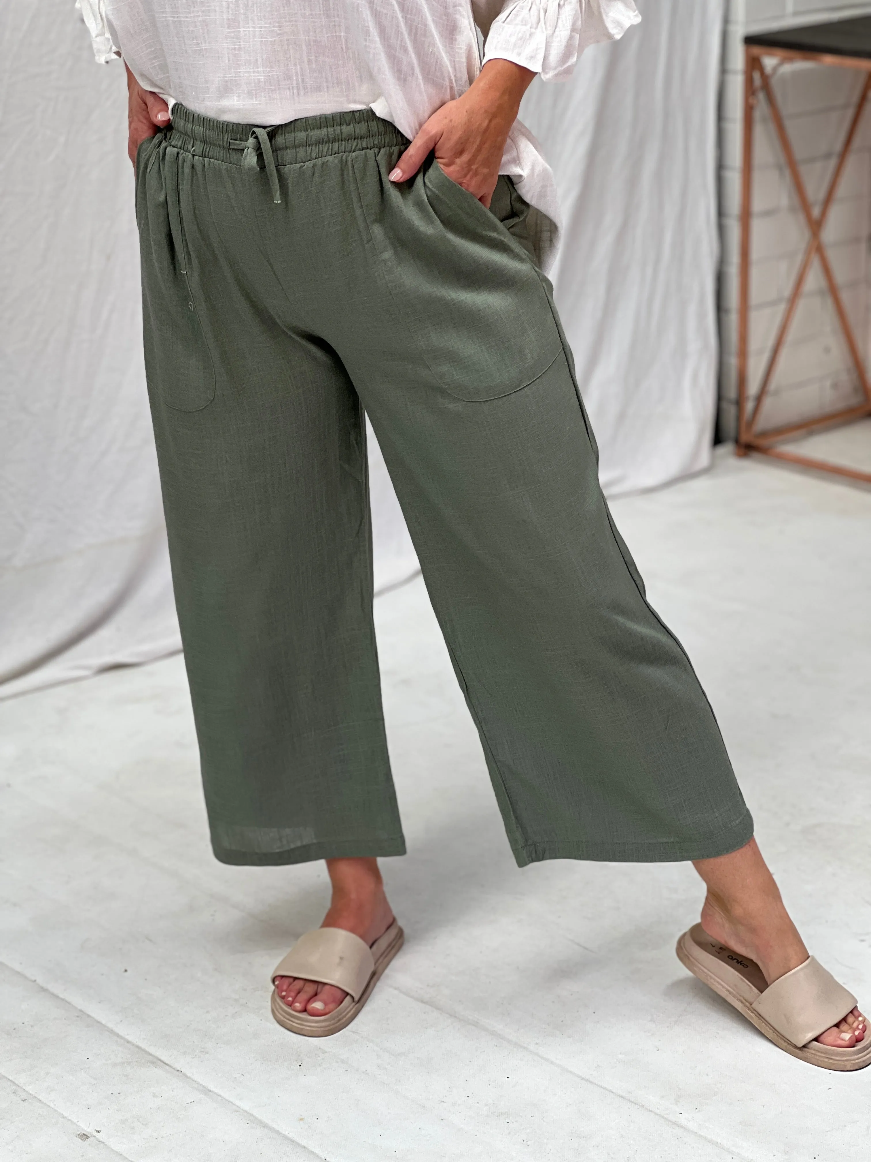 Niylah Khaki Linen Pants